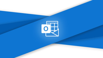 Outlook logo (monochrome) on blue and light grey background
