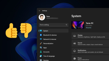 An image showing a screenshot of Windows 11s Settings app and thumb updown emoji