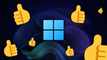 A Windows 11 logo surrounded by thumb up emojis