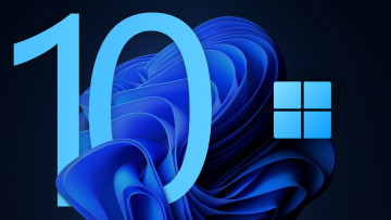 A Windows 11 wallpaper with a large 10 on it